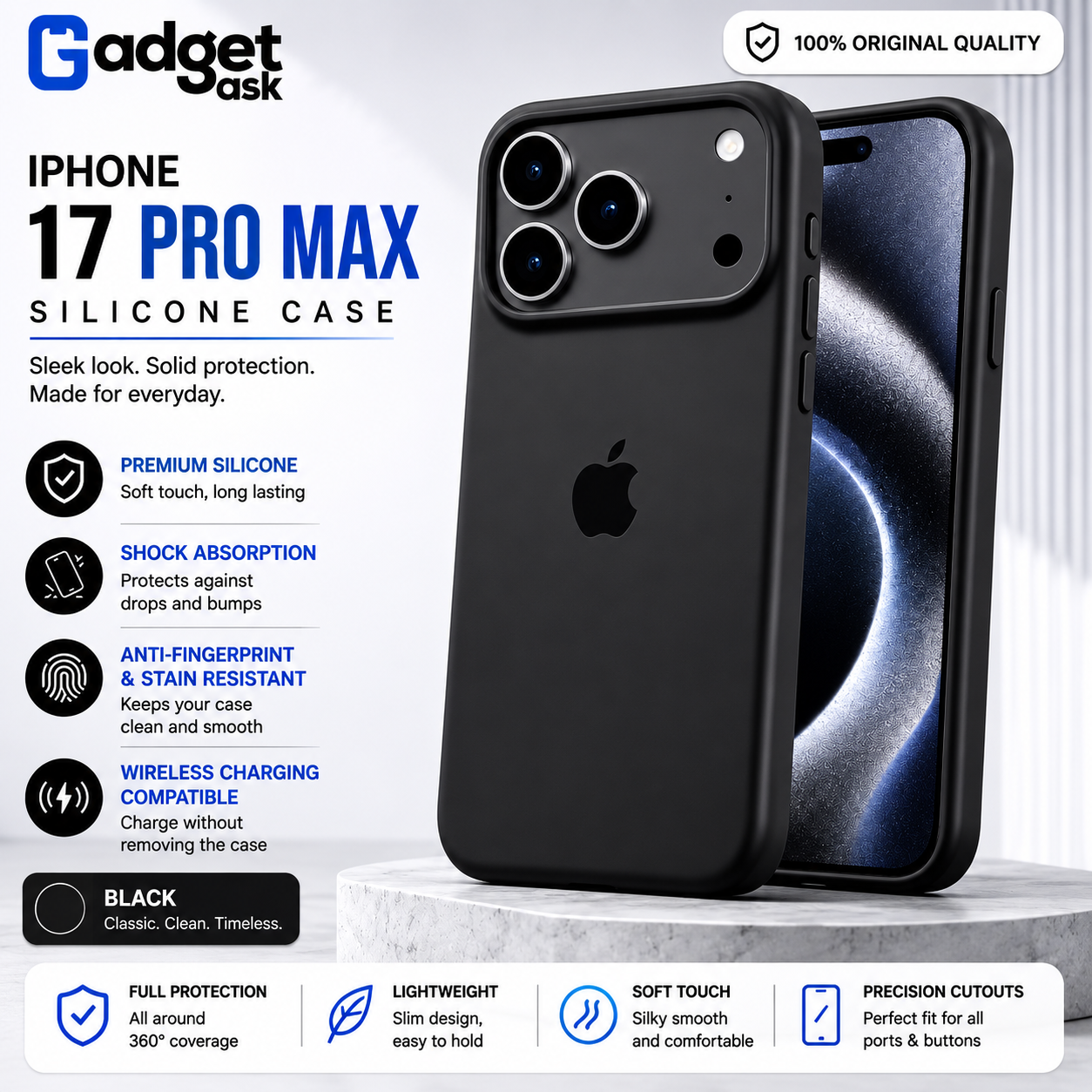 iPhone 17 Pro Max Matte Black Silicone Case – Luxury Protection & Perfect Fit