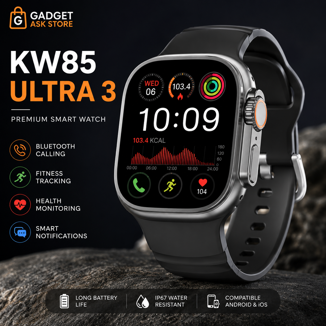 KW85 Ultra 3 Smart Watch With 7 Strap
